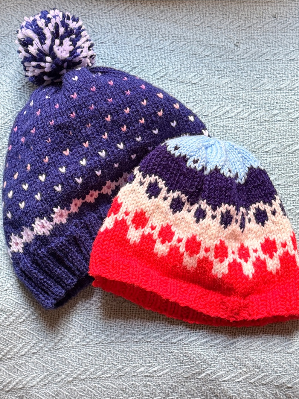 2 Fair Isle-style knit beanies